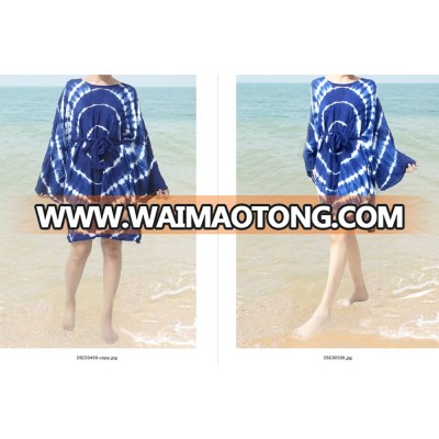 Handmade HIPPIE BOHO HAWAII Indeigo blue Tie dye kimono festival summer resort wear cover up kaftan gypsy oversize short dresses