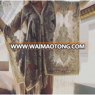 Thai dec art COVER UP 3-BUTTON WOODEN HANDMADE HIPPIE BOHO 3-button muti-wear pareo shawl scarf Henna poncho kafan tunic shirt