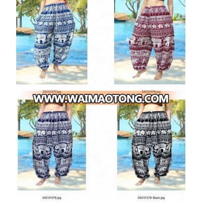 Elephant pants HIPPIE BOHO yoga relax Floral print SMOCK WAIST RAYON PANTS PLUS SIZE