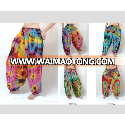 Handmade tie dye HIPPIE BOHO yoga relax rainbow SMOCK WAIST RAYON PANTS PLUS SIZE