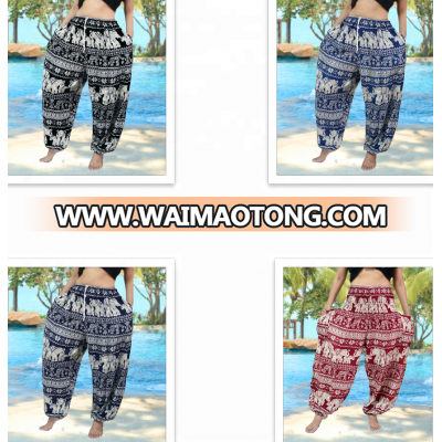 Elephant Zig Zag pants HIPPIE BOHO yoga relax Floral print Drawstring RAYON PANTS PLUS SIZE