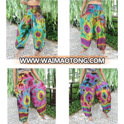 Handmade tie dye color mixed SMOCK WAIST RAYON Harem Pants Trousers PLUS SIZE