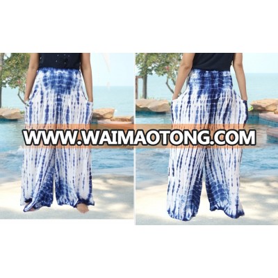 Indiego Blue handmade tie dye HIPPIE BOHO oriental harem wide leg Palazzo gypsy yoga belly dance art fisherman skirt maxi pants