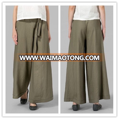 High Quality Casual Straight Pants Linen Wide Leg Trousers For Ladies